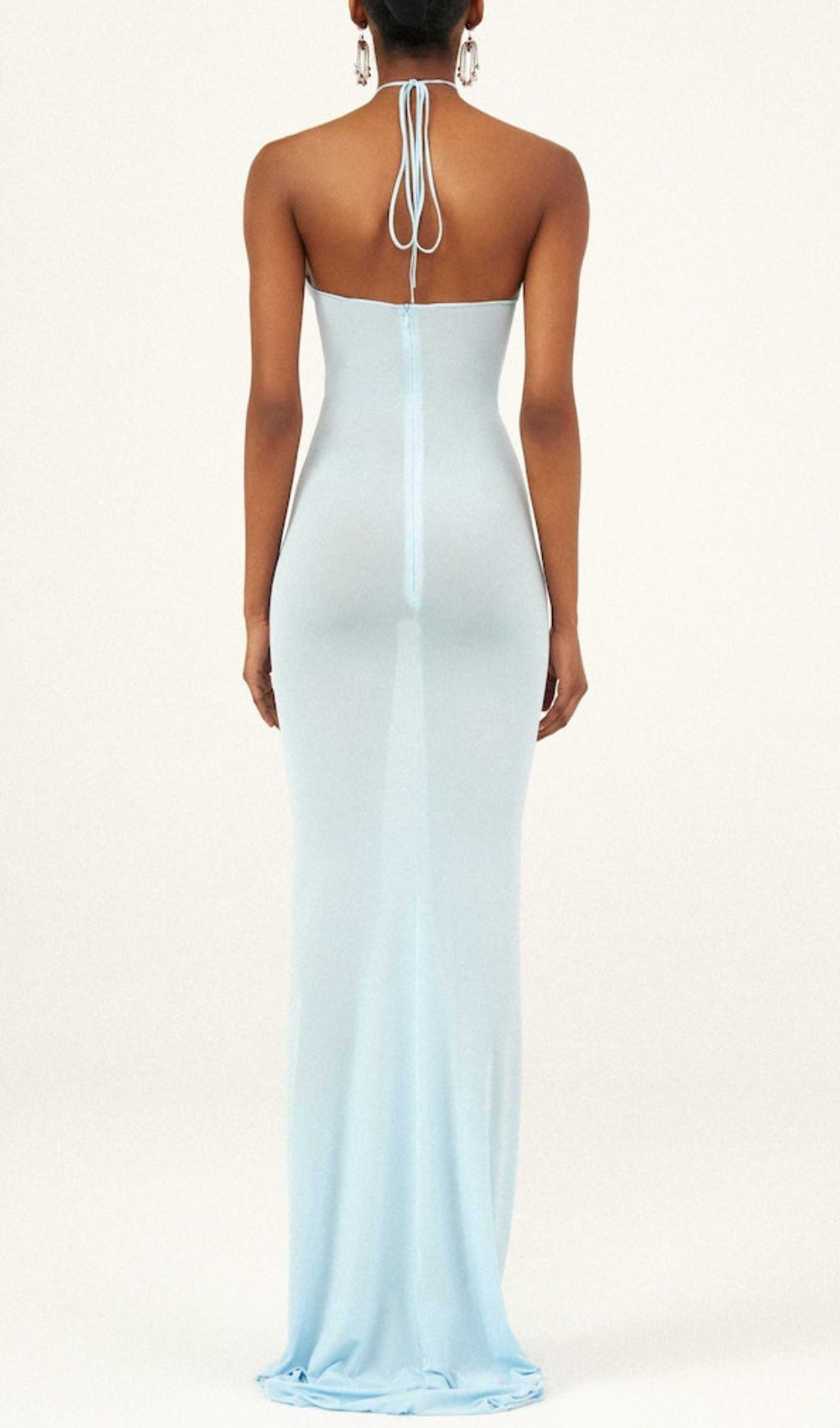 Elegant Sky Blue Floral Halter Maxi Gown