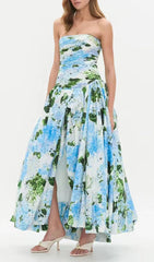 Hestia Strapless Blue Floral Maxi Dress