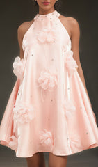 Blush Bloom Halter Mini Dress