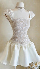 Iraia Elegant White Crochet & Satin Mini Dress