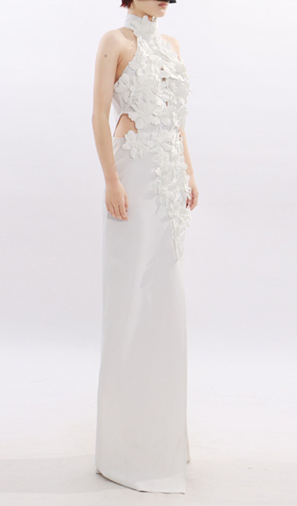 Jezel White 3D Floral Halter Maxi Dress