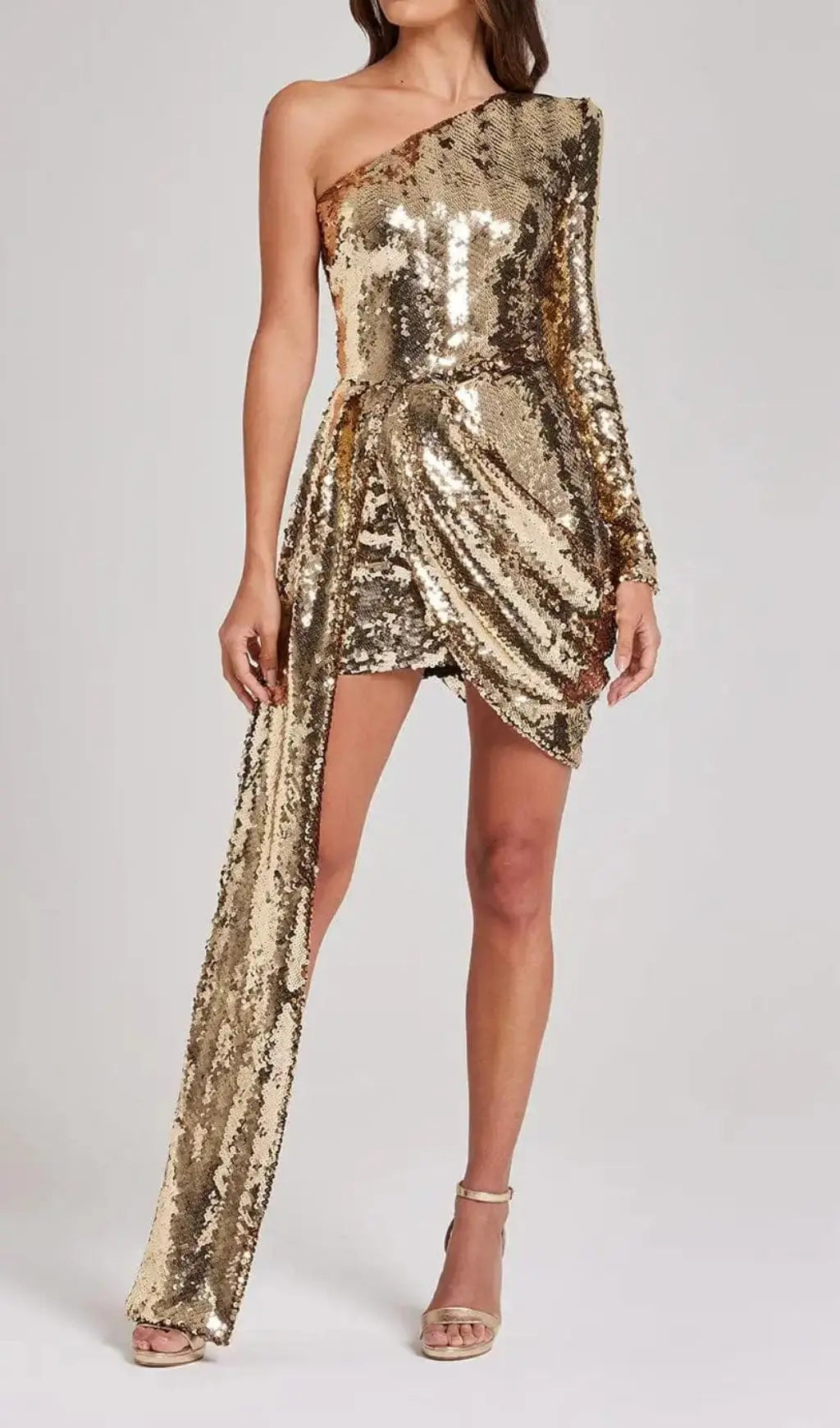 Glamorous Gold Sequin One-Shoulder Mini Dress