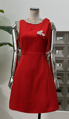 Isondo Red Diamante Embellished Sleeveless Mini Dress