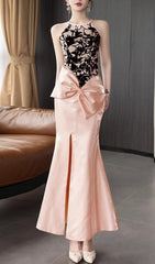 Earleen Statement Pink Halter Bow Mermaid Gown