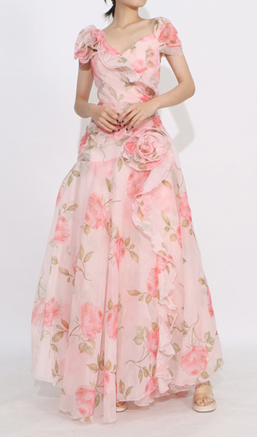 Dyllis Romantic Pink Rose Floral Maxi Dress
