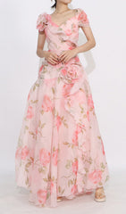 Dyllis Romantic Pink Rose Floral Maxi Dress