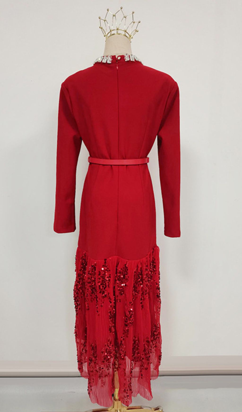 Ioana Glamorous Red Sequin Long Sleeve Maxi Dress