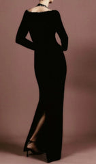 Brienda Black Crystal Embellished Long Sleeve Maxi Dress