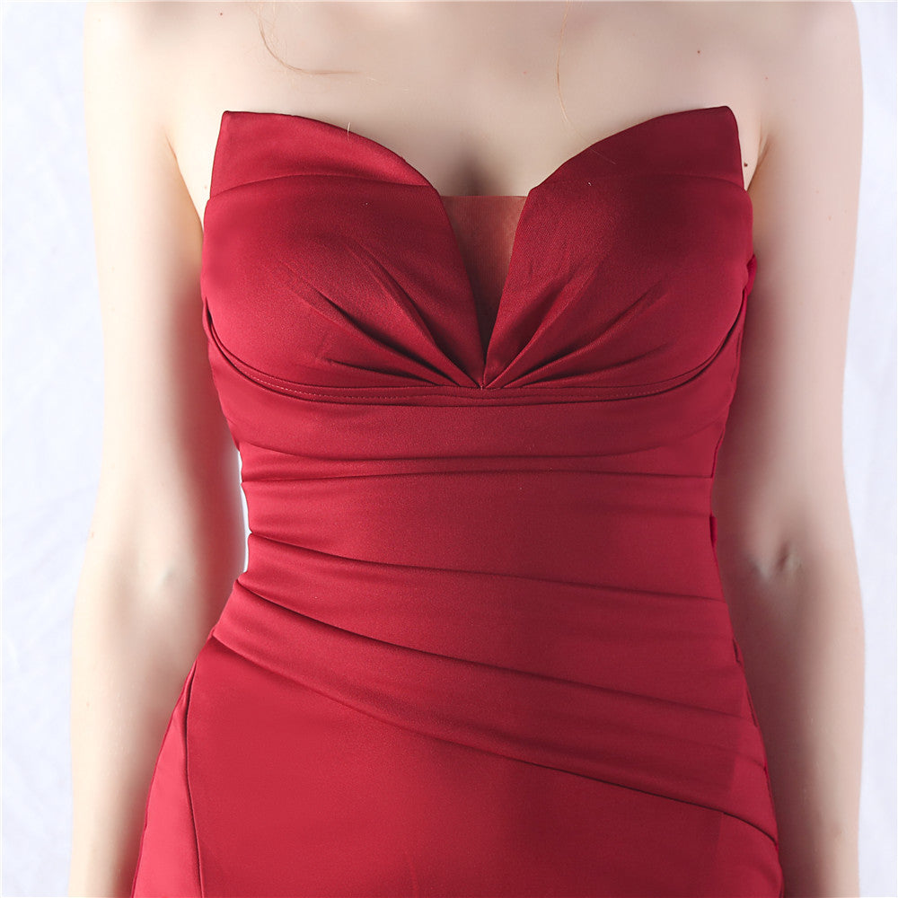 Chrina Red Strapless Ruched Mermaid Gown