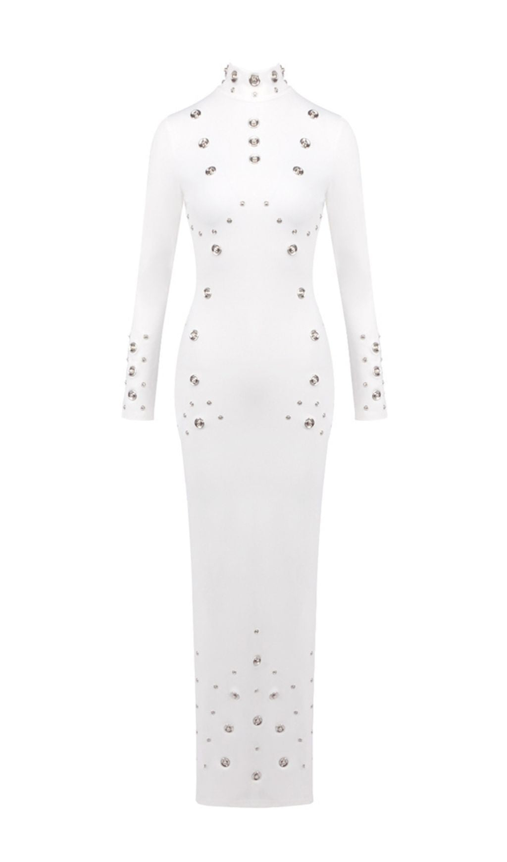 Ishana White Embellished Mock Neck Maxi Gown