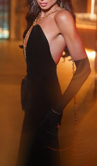 Dejanae Black Chain Detail Strapless Maxi Dress