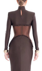 Gravity Coffee Sculpted Corset Long Sleeve Maxi Dress