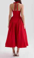 Dierdra Red Halter Neck Midi Dress