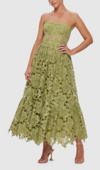Aris Sage Green Lace Bustier Maxi Dress