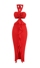 Buddug Red Halter Cutout Maxi Dress