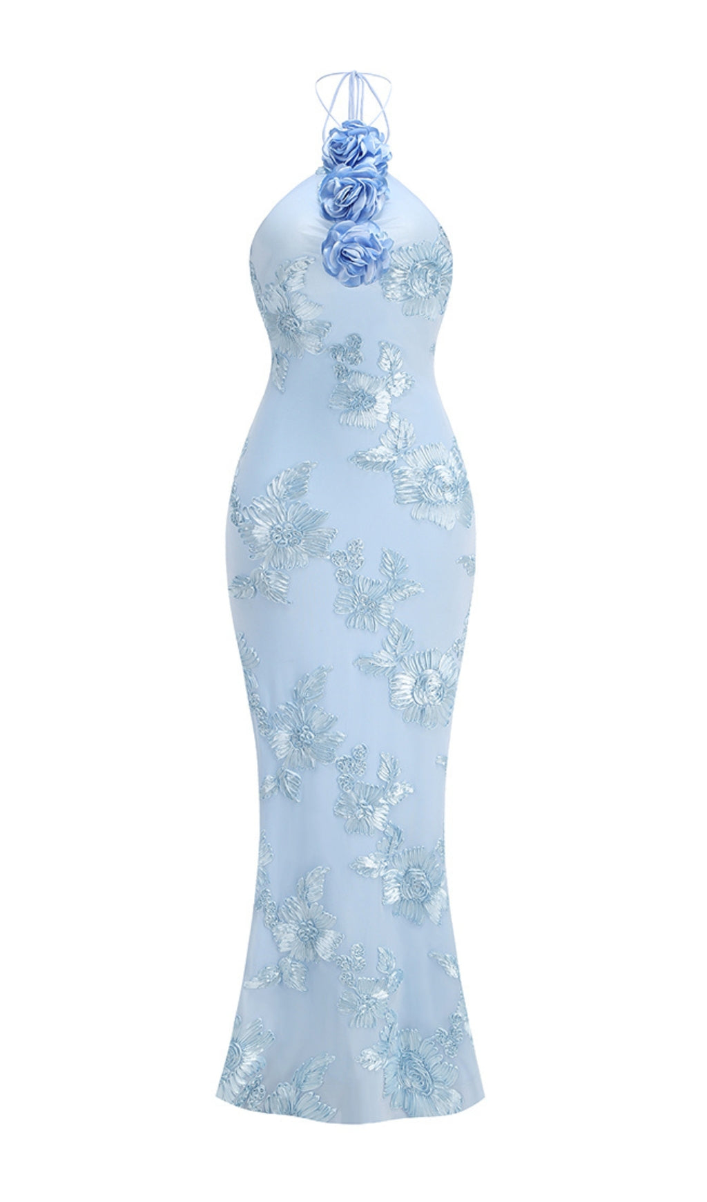 Elegant Bambi Blue Floral Halter Maxi Dress