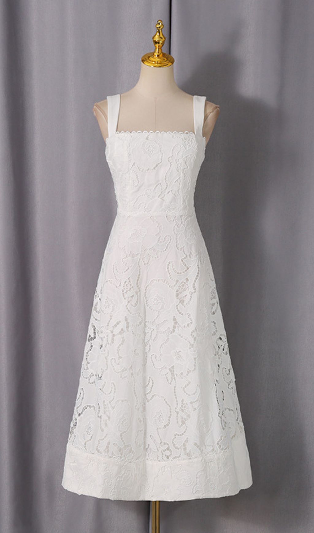 Jenelle Elegant White Floral Embroidered Midi Dress