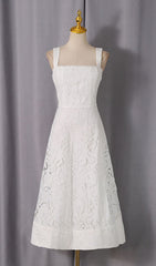 Jenelle Elegant White Floral Embroidered Midi Dress