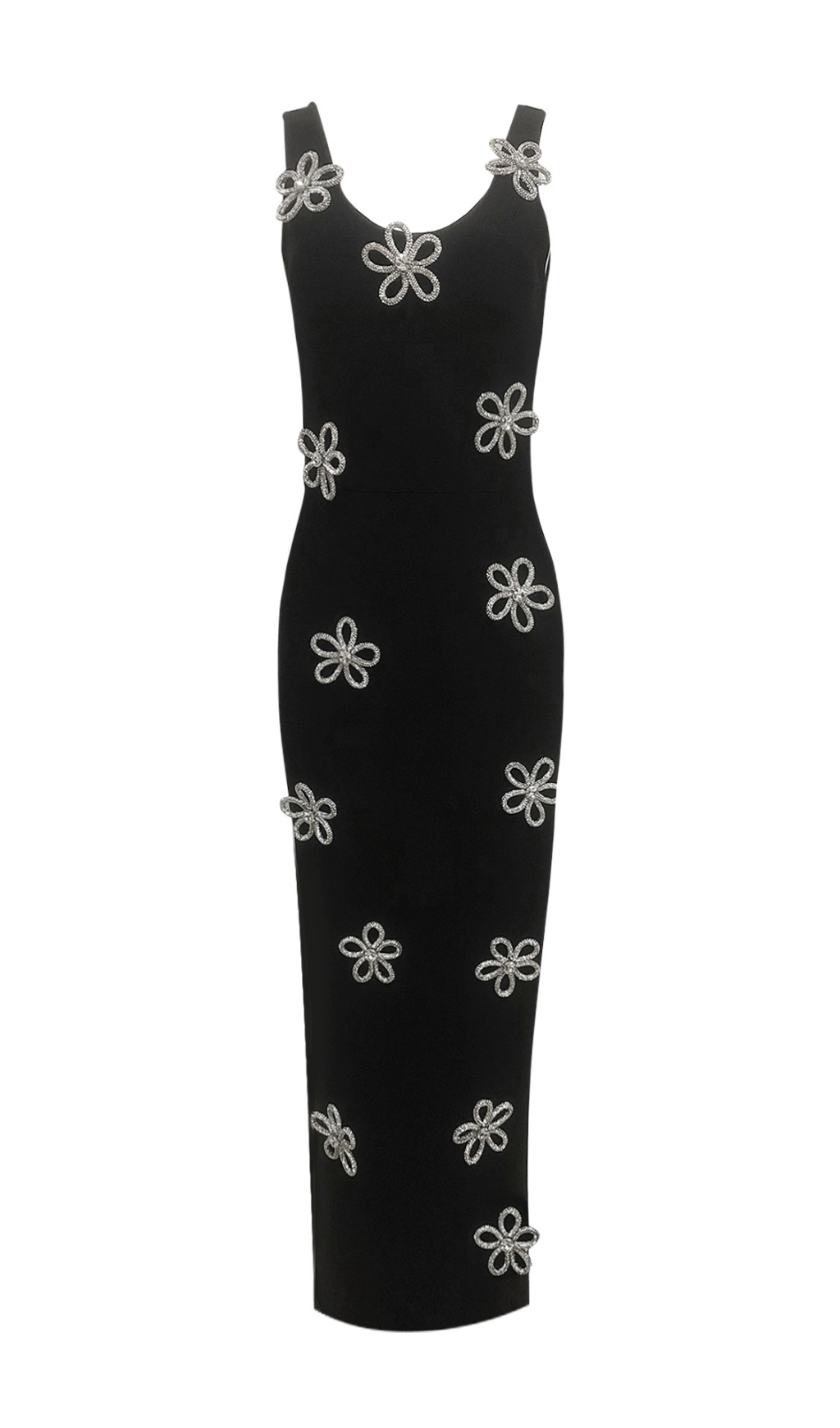 Glamorous Black Strappy Rhinestone Floral Bandage Maxi Dress