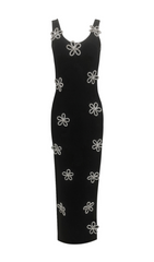Glamorous Black Strappy Rhinestone Floral Bandage Maxi Dress
