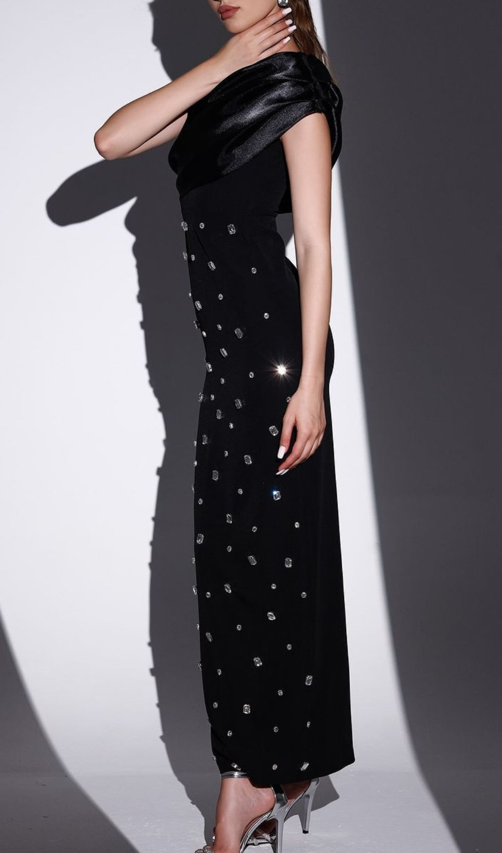 Camille Dazzling One-Shoulder Crystal Embellished Maxi Dress
