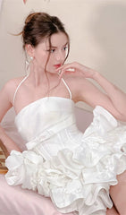 Demelza Chic White Strapless Corset Ruffle Mini Dress
