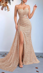 Kailey Champagne Sequin Strapless Maxi Dress