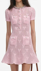 Georgina Luxe Pink Diamante Knit Mini Dress Set