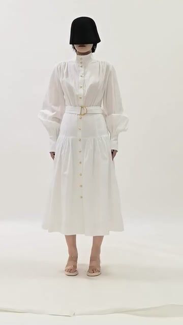 Harlee White Button-Down Midi Dress