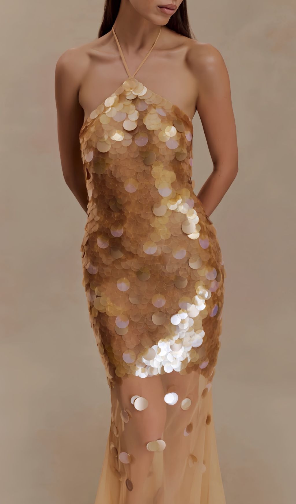 Radiant Gold Sequin Halter Maxi Dress
