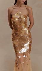 Radiant Gold Sequin Halter Maxi Dress