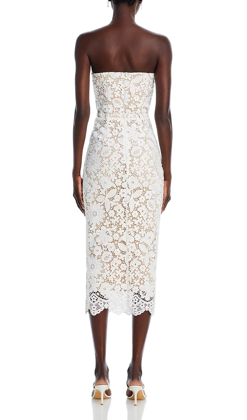 Charlotte White Floral Lace Strapless Midi Dress