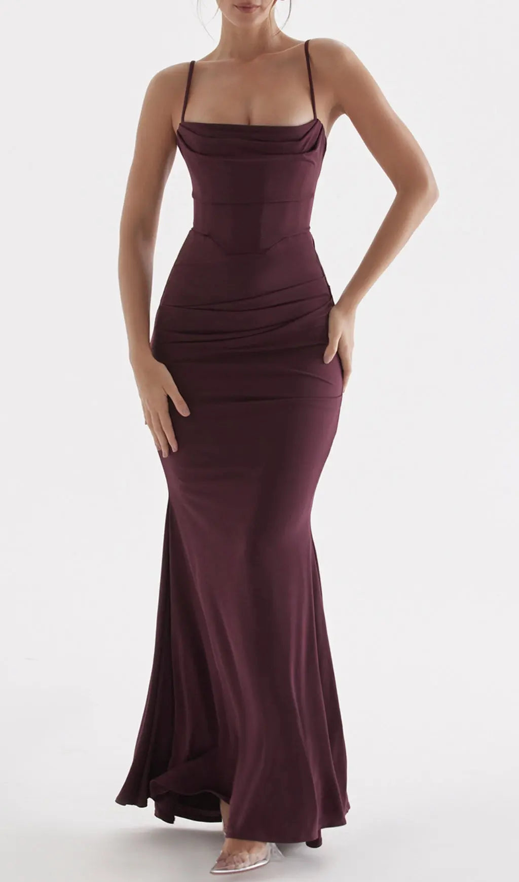 Dark Cherry Corset Bodice Maxi Dress