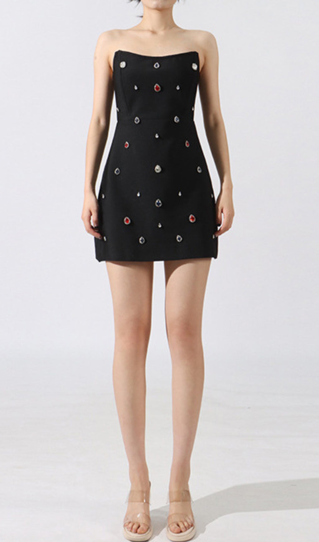 Elvi Glamorous Black Strapless Gemstone Mini Dress