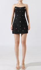 Elvi Glamorous Black Strapless Gemstone Mini Dress