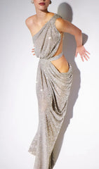 Dazzling One-Shoulder Sequin Maxi Gown with Chic Cutout
