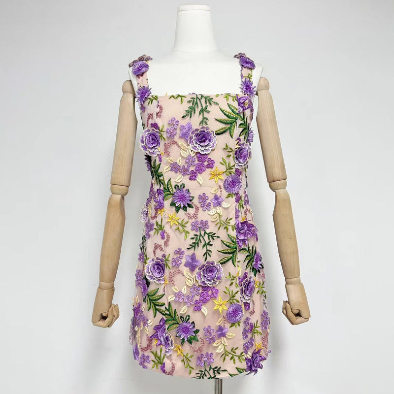 Fyodor Blush Bloom Floral Embroidery Strappy Mini Dress