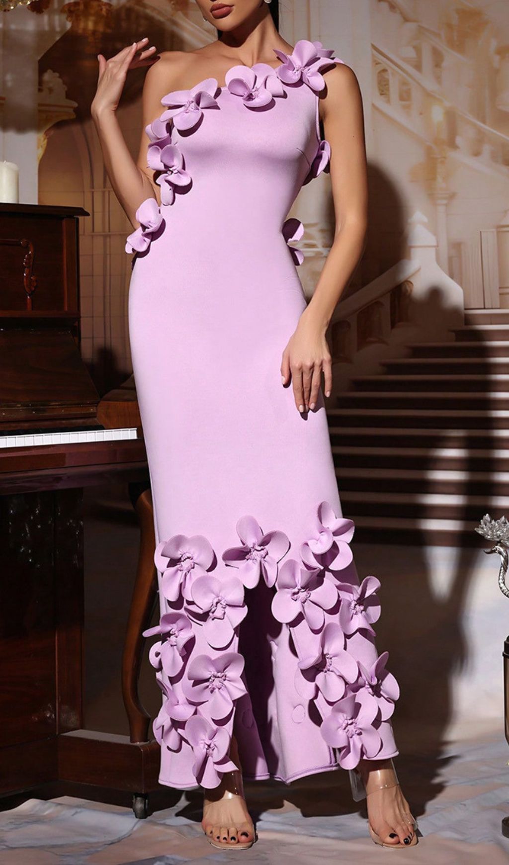 Enchanting Lavender One-Shoulder Floral Maxi Dress