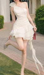 Efim Chic Floral Ruffle One-Shoulder Mini Dress