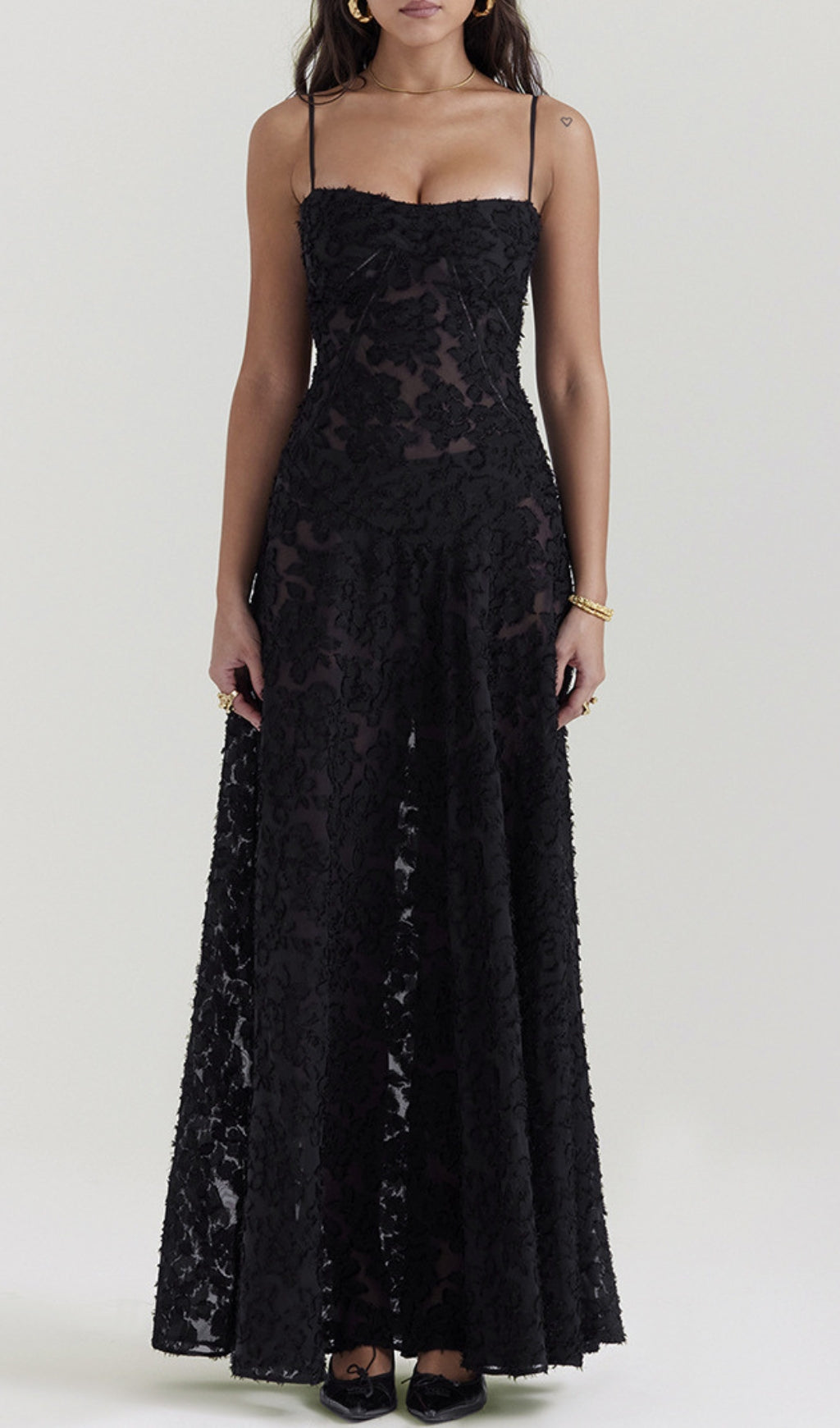 Billie Romantic Black Floral Lace-Up Back Maxi Dress