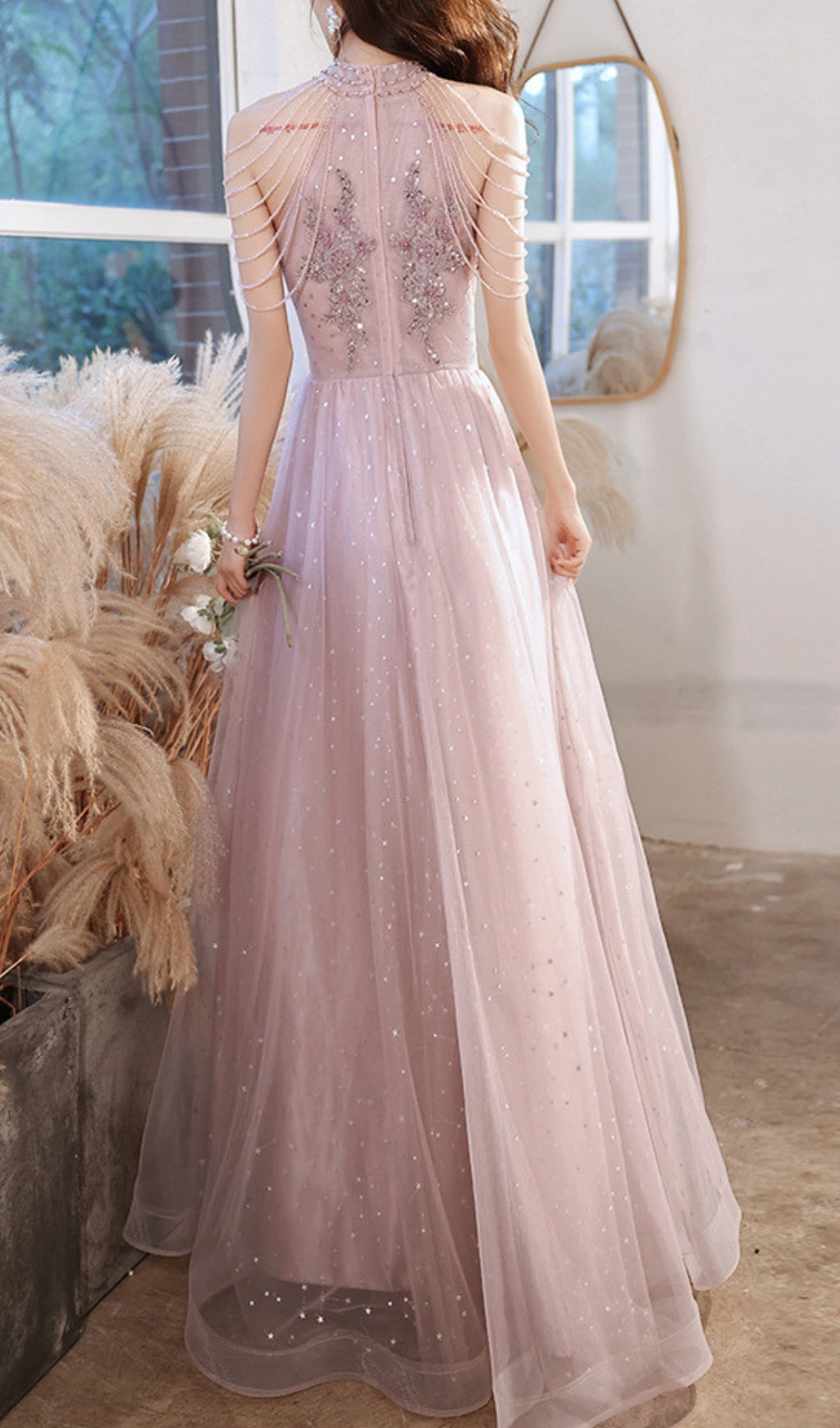 Cleon Dazzling Halter Maxi Gown
