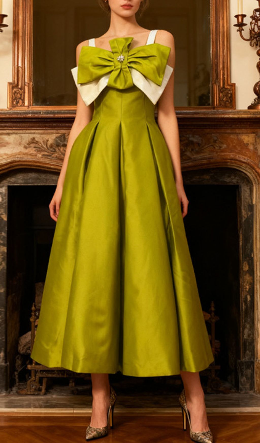 Isleen Elegant Strappy Bow Midi Dress