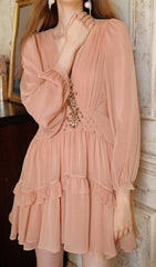Devera Blush Embellished Tiered Mini Dress