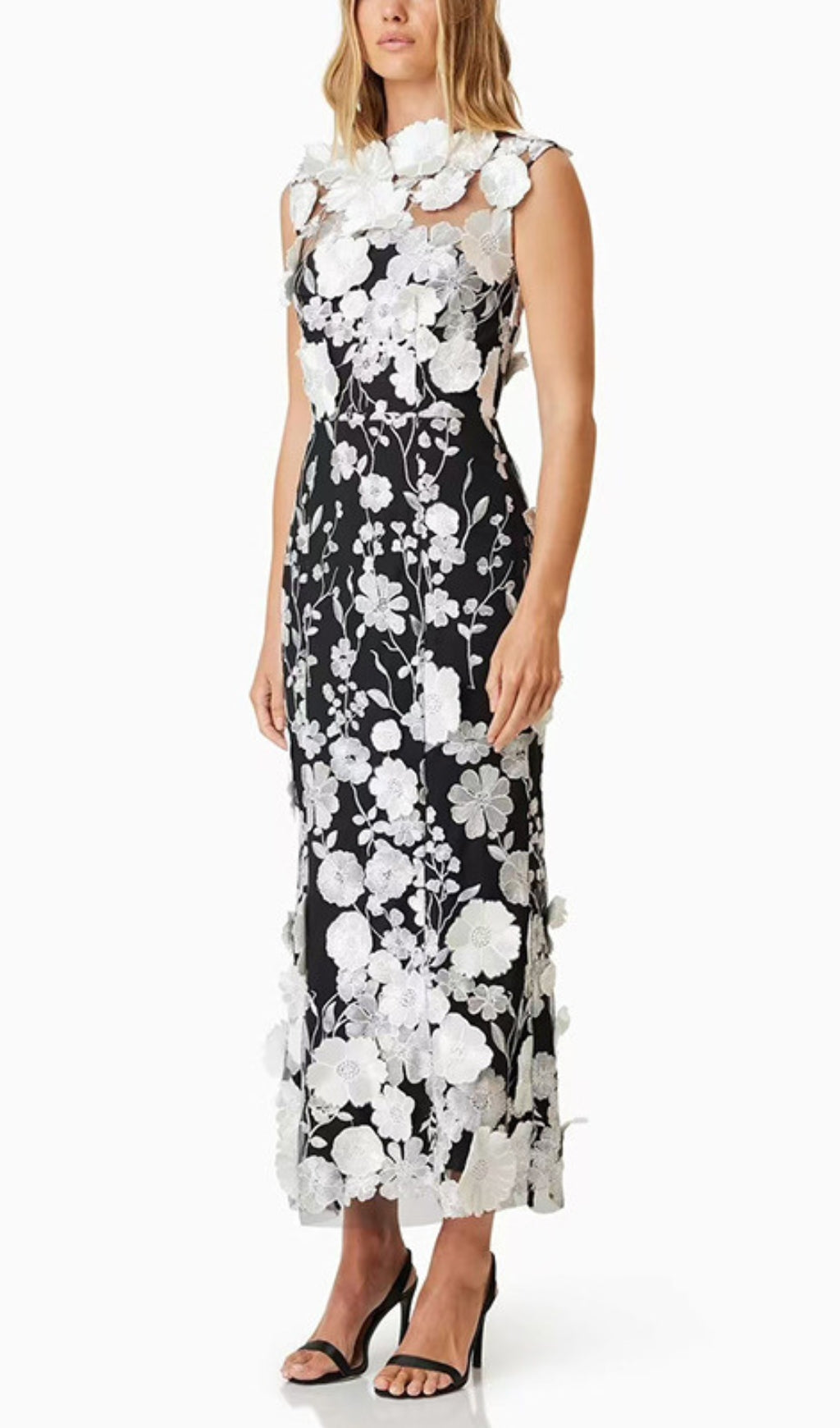 Cessair Enchanting Sky Blue 3D Floral Appliqu Sleeveless Midi Dress