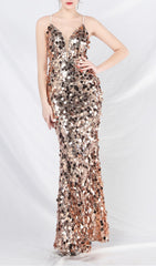 Chole Champagne Gold Sequin Strappy Maxi Gown
