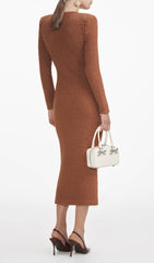 Caramel Embellished Textured Knit Midi Dress