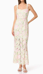 Fujiko Garden Bloom Leaf Lace Strappy Maxi Dress