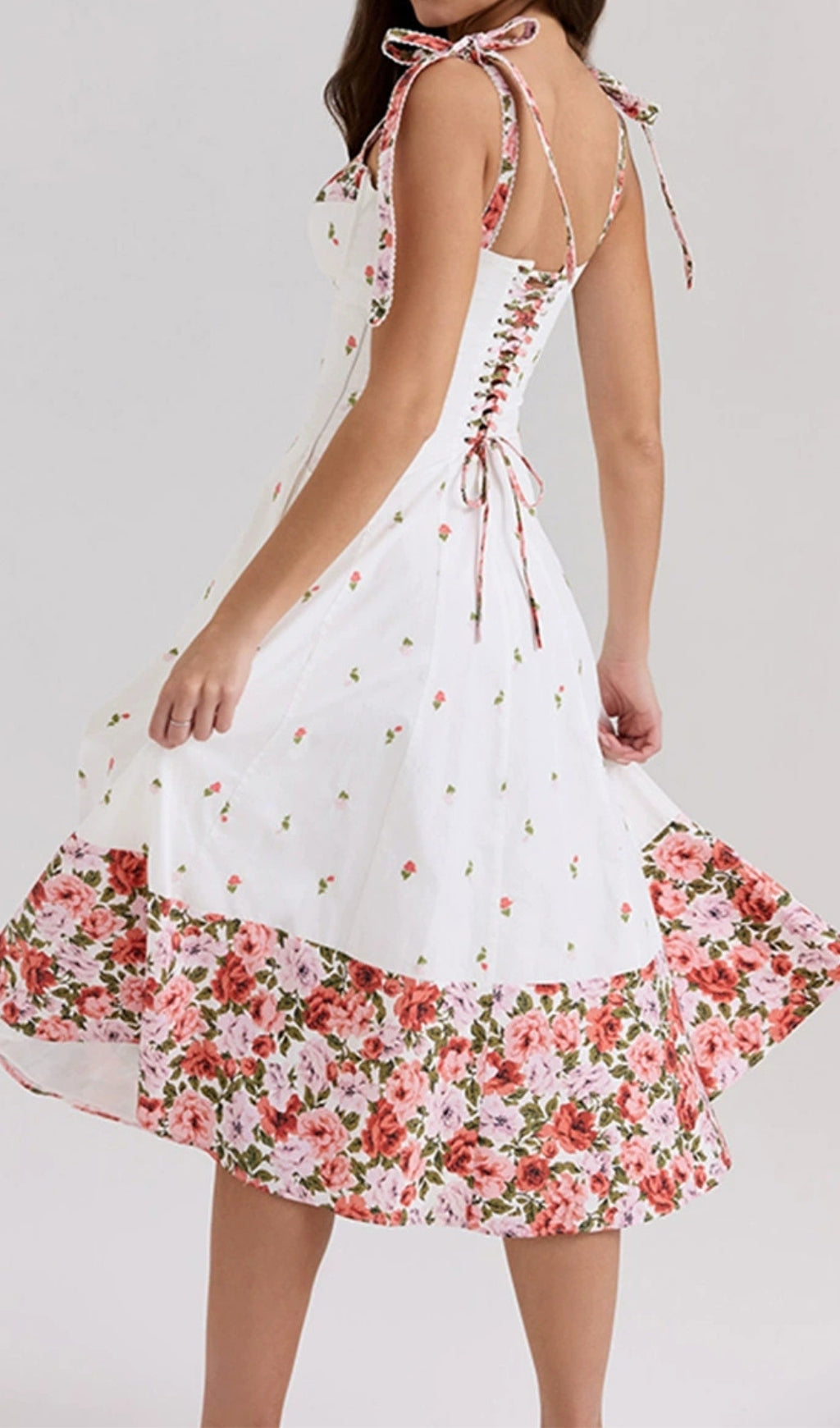 Florian Romantic Floral Tie-Shoulder Midi Dress