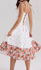 Florian Romantic Floral Tie-Shoulder Midi Dress