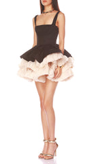 Dámaso Black Petal Hem Ruffled Mini Dress